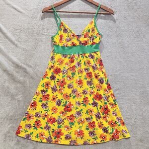 Vintage Wet Seal Yellow Green Floral Empire Waist Mini Dress Size Small Y2K 90s